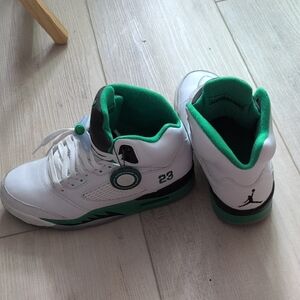White and Green Air Jordan Sneakers